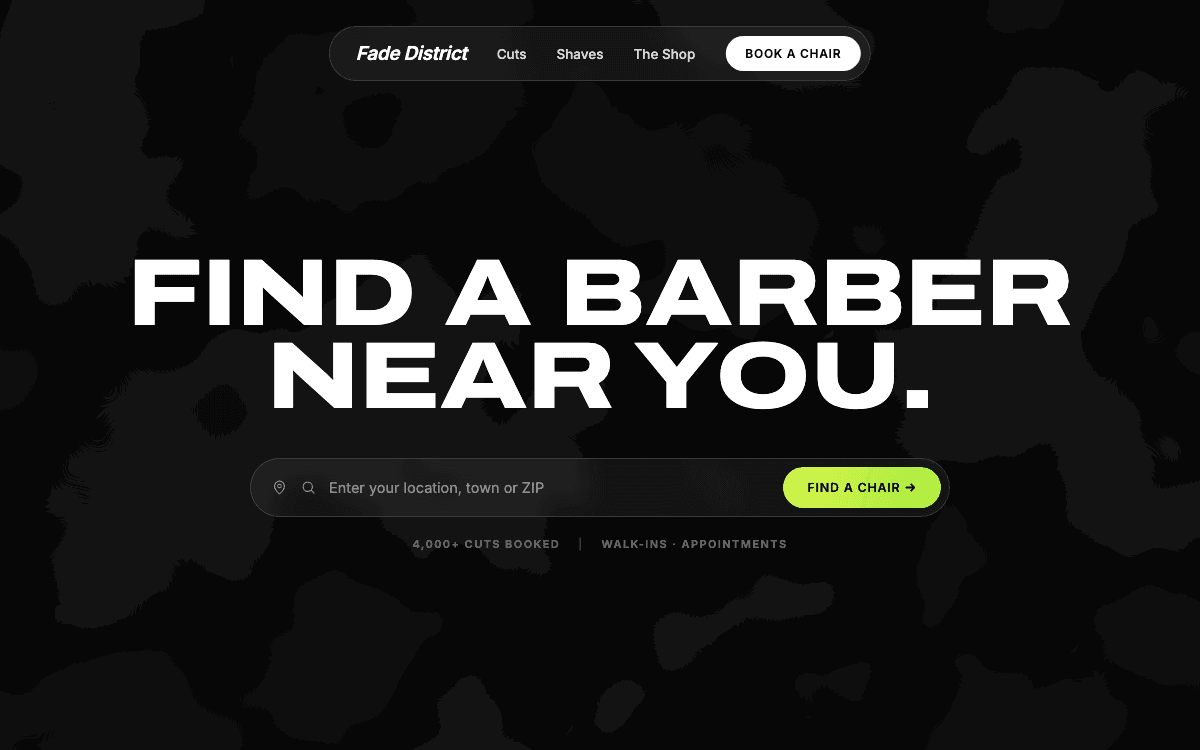 Studio concept — barbershop website hero