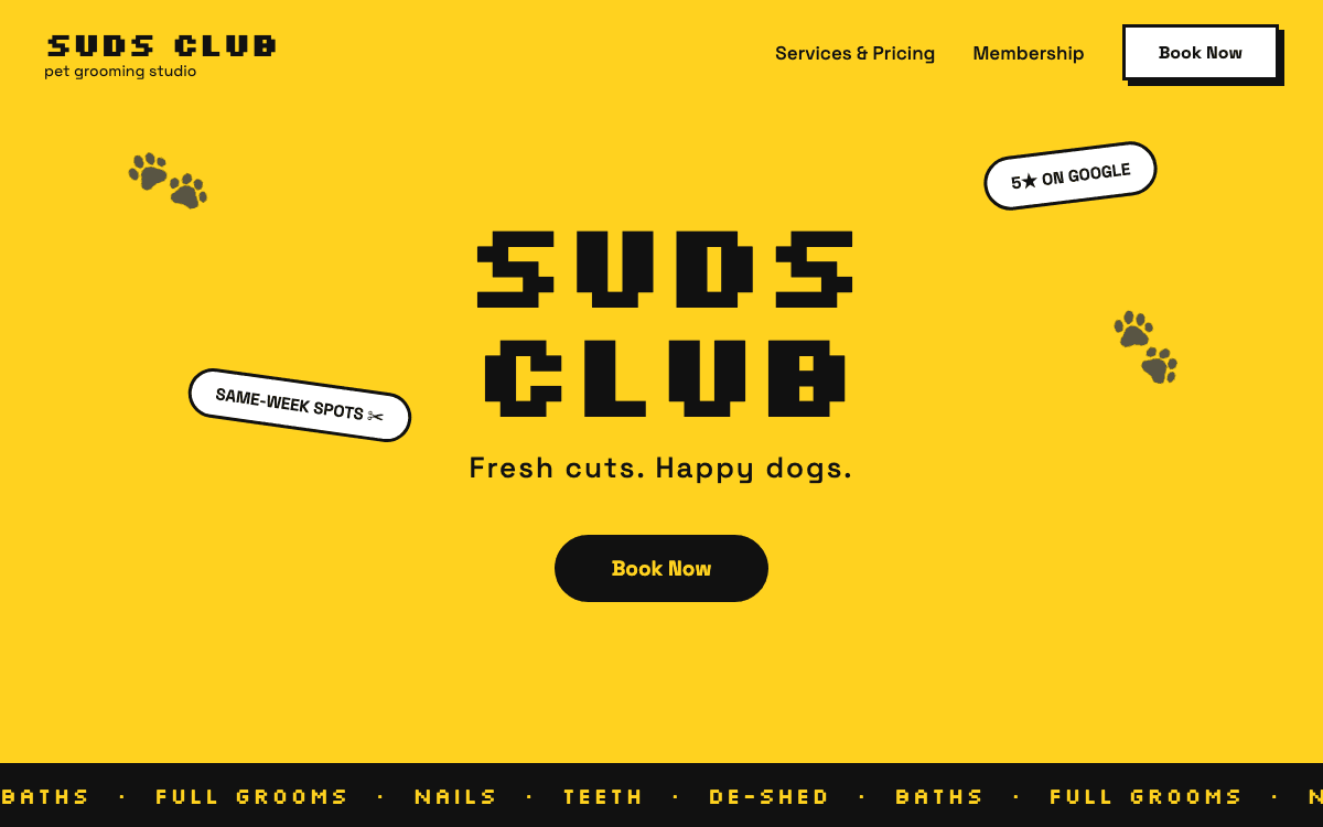 Studio concept — bold grooming-studio website hero